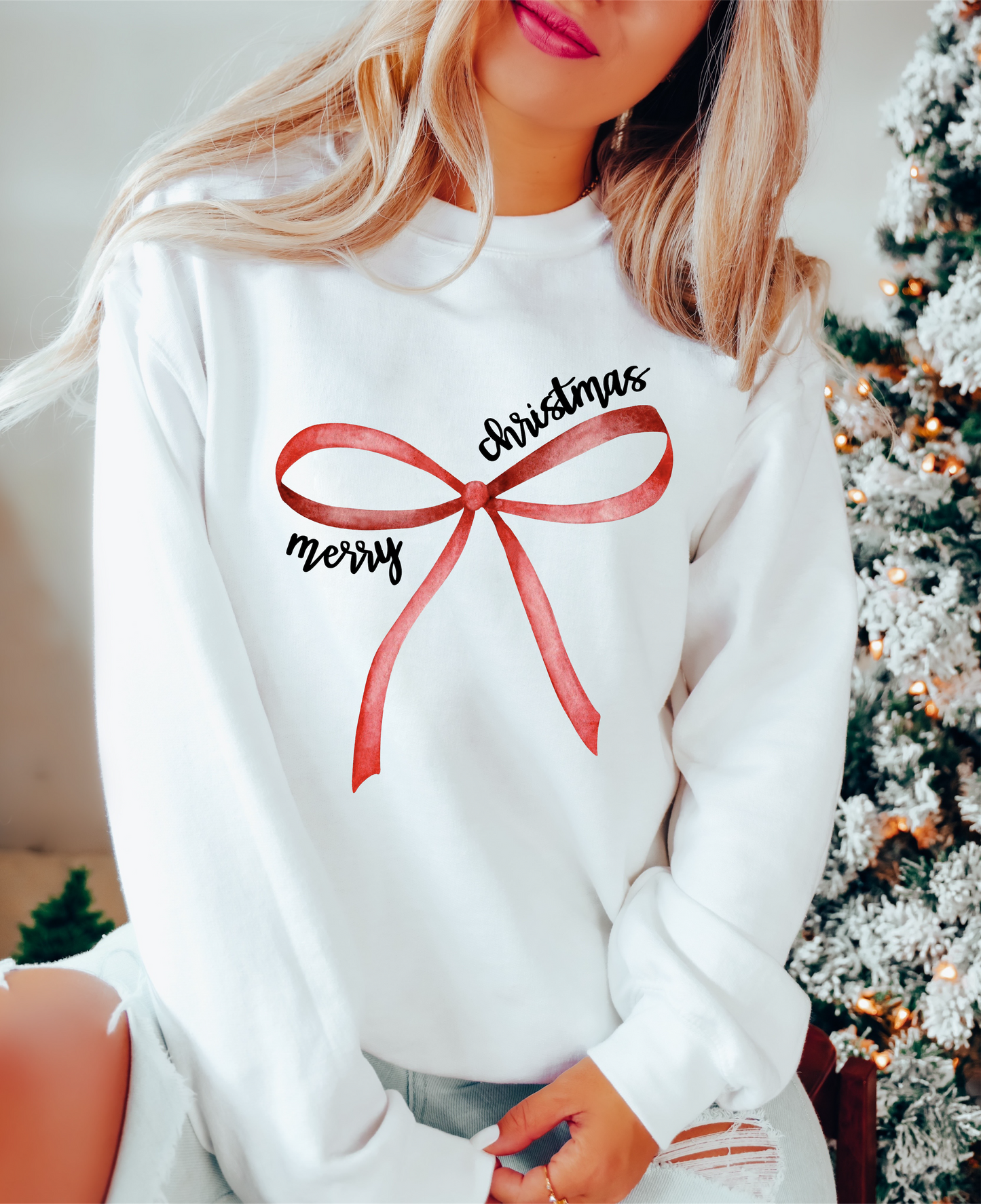 RED BOW CREW NECK SWEATER