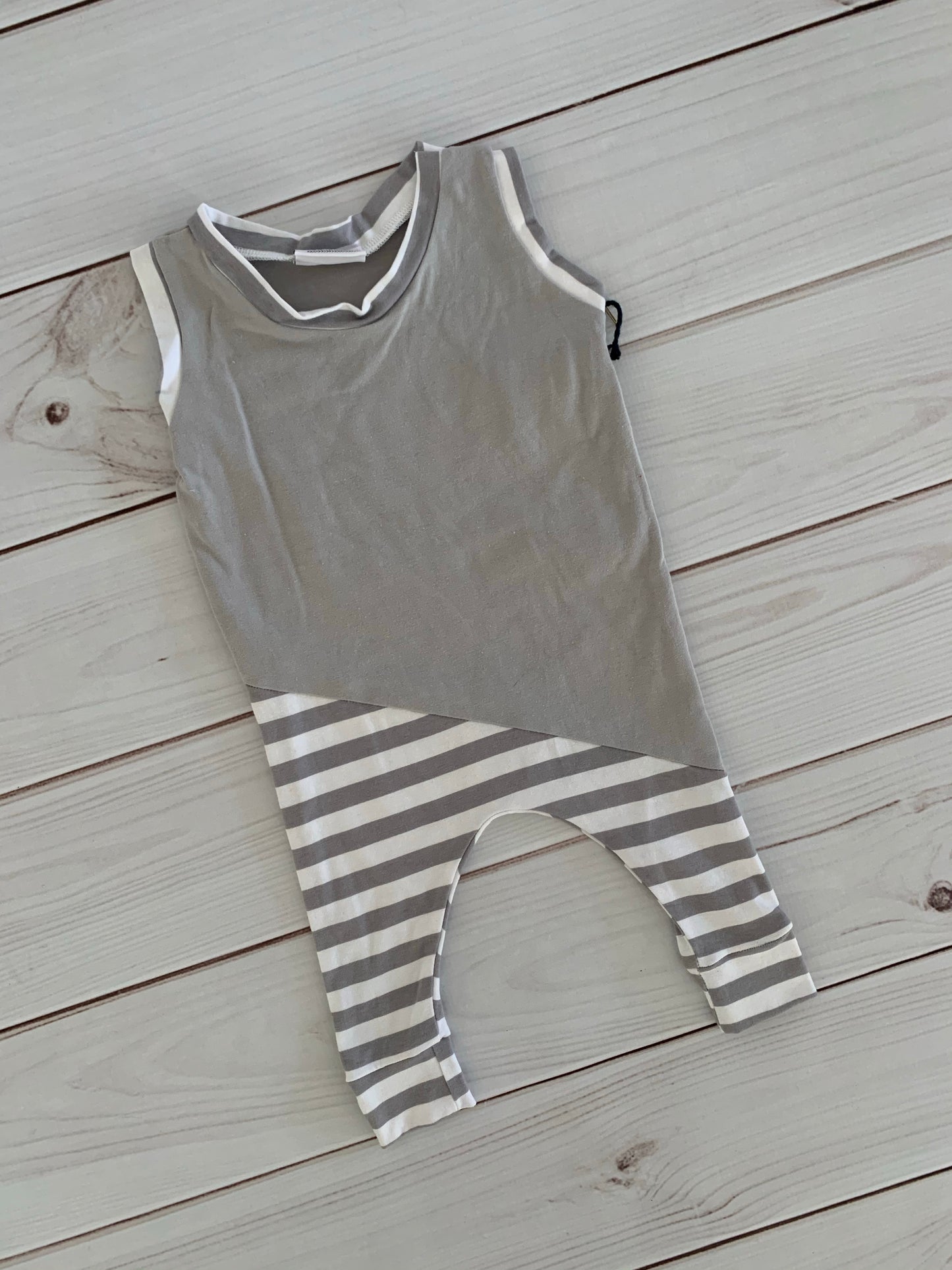 SALE Grey and white stripe romper