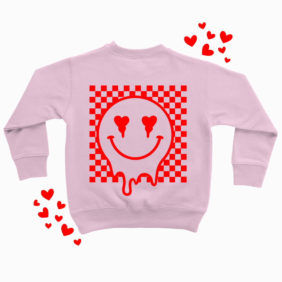 CHECKERED HEART SMILEY YOUTH SWEATER <br> More colors available